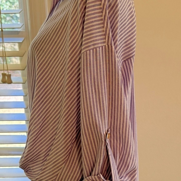 ZARA Women's purple Striped Tie Shirt Blouse Size S - Picture 4 of 10